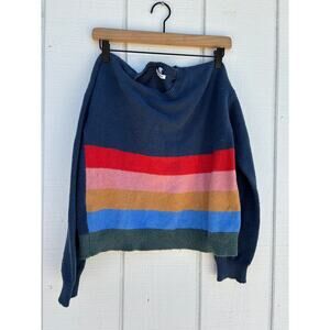 Girls Nordstrom Sweater, Navy Blue, Colorful Stripes & Accents,‎ Sz L (10/12)